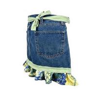Denim Echo Ruffle Apron with Front Pocket Storage, Vintage Style Jean with Floral Lace, for Women Kitchen Gardening Cooking Apron Gift 1pc žalia