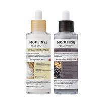 Peel Shot Glow Rice Ampoule Duo, White Rice Ampoule + Black Rice Ampoule Set, Soft Exfoliating Face & Body Scrub Dead Skin Remover, Pore Tightening, M 2PCS