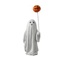 Halloween Ghost Figurine with Pumpkin Balloon, Cute Spooky Tabletop Decoration, Resin Ornament for Home Party Decor One Size