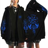 Viking Runic Compass Graphic Zipper Hoodie Men Women Casual Zip Up Sweatshirt Men's Gothic Rock Oversized Zip Up Jacket S