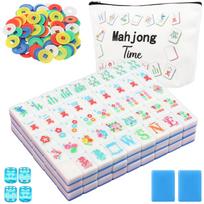 American Mahjong Set with 160 Tiles 100 Chips 4 Dices and 1 Zipper Bag Portable Board Game Western Mahjong