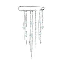 Black Crystal Tassel Brooch Metal Pendant Imitation Pearl Hip Hop Trendy Clothes Bag Waist Fixing Pin Jewelry for Men Women