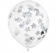 PartyDeco Balionai su konfeti "Sidabrinės žvaigždės" 30 cm