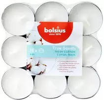 Žvakė, aromatinė Bolsius Fresh Cotton, 4 h, 18 vnt., Balta