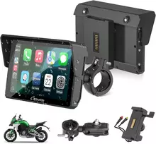 Carpuride motociklo GPS navigacija su 5 colių lietimui jautriu ekranu, belaidžiu CarPlay ir Android Auto, Bluetooth, IP67, W502S PRO