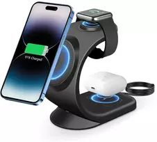 Telefono laikiklis su nuotolinio įkrovimo funkcija telefonui, laikrodžiui, ausinėms