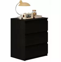 Muvu Naktinis staliukas, miegamojo staliukas, komoda su 3 stalčiais, juoda, loft stiliaus, moderni, 60 cm