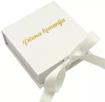 Balta dovanų dėžutė „Pirma komunija“, 10x10x3,5 cm