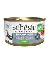 SCHESIR Complements Tunas su kalmarais želatinoje – 70 g papildomas šlapias maistas katėms