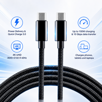 Vads 1m E-Marker lustas - USB-C PD 3.1 Gen2 duomenų perdavimas iki 10Gbps ir greitas įkrovimas 5A 10