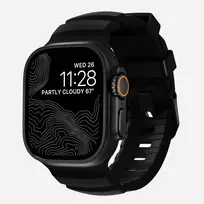 NOMAD Rocky Point Band – „Apple Watch“ 46 mm / 49 mm dirželis iš FKM ir titano (anglies juodos spalvos, juodos spalvos metalinės detalės)