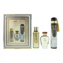„Set Ard Al Zaafaran“: „Turab Al Dhahab“, kvepalai, moterims, 100 ml + „Turab Al Dhahab“, dezodorantas purškiklis, vyrams, 250 ml + „Turab Al Dhahab“, kambario purškiklis, 300 ml