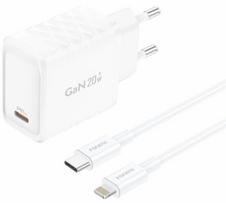 Foneng Eu55 Gan Pd 20w Usb-c įkroviklis su Usb-c į Lightning kabeliu, baltas