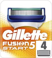„Gillette Fusion 5“ Pradėkite skustuvų peiliukus su drėgmės juostelėmis, kad švelniai sklandytume ant odos, 4 pakaitiniai ašmenys