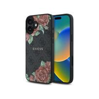 Guess iPhone 16 6.1 juodas dėklas su gėlių raštu, MagSafe