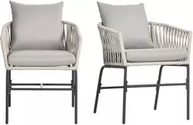 "Outsunny" 2 sodo kėdžių su pagalvėlėmis rinkinys Boho stiliaus sodo kėdės, metalinis rėmas, skirtos balkonui ir terasai