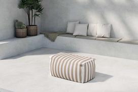 Sofa Venture Design Pufas Redang 75x40x33 cm baltos smėlio spalvos dryžuota medžiaga