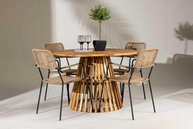 Lauko baldų komplektas Venture Design Valgomojo komplektas Lumpur stalas ir Lindos fotelis 110x75 cm juoda ruda akacijos mediena