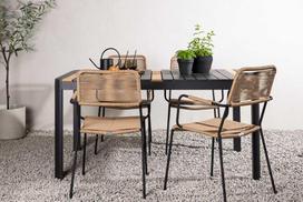Lauko baldų komplektas Venture Design Valgomojo stalas ir fotelio komplektas 150x100 cm Juodas tikas Smėlio spalvos aliuminis
