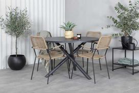Lauko baldų komplektas Venture Design Valgomojo stalas ir fotelių komplektas Alma ir Lindos 120 cm juoda virvė