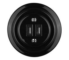 Reblig - Porcelianinė retro USB maitinimo rozetė su rėmeliu 2xUSB-A juoda