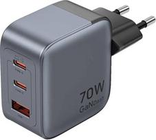 GaN Vention USB-C+C+A 70W Charger (Gray), PCHVNTFEXH0_EU