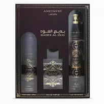 Lattafa Perfumes Lattafa Set: Bade'e al Oud Amethyst, Eau De Parfum, For Men, 100 ml + Bade'e al Oud Amethyst, Body Spray, 200 ml + Bade'e al Oud Amethyst, Room Spray, 300 ml