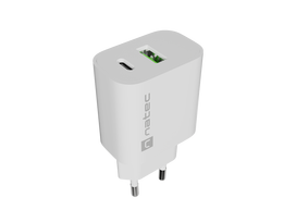 Natec Ribera USB Charger 1X USB-A + 1X USB-C 20W, White