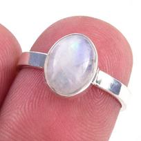 Natural Rainbow Moon Stone Gemstone Handmade 925 Sterling Silver Ring S.6 k4l92 gray