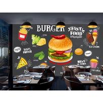 Burgerių Tapetai Vakarų Greito Maisto Restorano Fono Sieninė Freska 3D Užkandžių Baras Pica Pramoninis Dekoras Sienų Popierius 200 cm(W) x 140 cm(H)