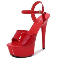 Fashion Pole Dance Shoes Stripper High Heels Women's Sexy Show Shoes Sandals Party Club 15 CM Platform High-heeled Wedding Footwear 34 raudona