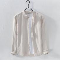 Men's Stand Collar Cotton Linen Shirt M abrikosas
