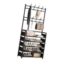 Shoe Rack 5 Tier Shoe Shelf Black Thickened Iron Easy Assembly with Hooks Shoe Stand for Living Room Bedroom Entryway