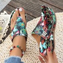 Women's Floral Print Flip Flops Wedge Heel Thong Sandals Casual Summer Beach Slippers Plus Size 43 36 juoda