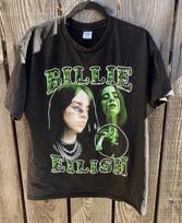 Women's Billie Eilish T-Shirt Black Face Double Print L Crew Cotton Singer R&B XL