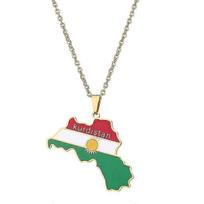 Men Gold Silver Kurdistan Flag Map Pendants Necklace Stainless Steel Jewelry auksas