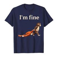 Y2k Hip Pop Tops Sad Monkey Punch Meme with An Orange Toy Im Fine Tshirt for Unisex Women Cotton T Shirts Casual Loose Tops S