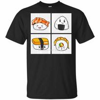 Cute Japanese Sushi Rolls  Anime Style Kawaii Food Black  TShirt S3Xl Stylish Custom Tee Shirt male brand tshirt summer S
