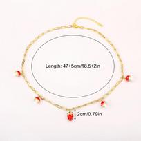 Link Chain Copper Zircon Mushroom Pendant Red Strawberry Gold Plated Sweet Mushroom Shape Simple For Women