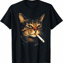 Funny Smoking Cat Cigarette Kitten Meme Stupid Brainrot T-Shirt S įvairiaspalvis