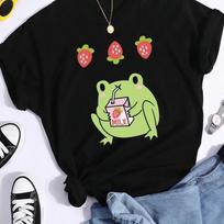 Green Frog T-Shirts For  Who Love To Drink Strawberry Flavored Milk Soft T-Shirts Sports Summer T-Shirts Street Hiphop Tops S įvairiaspalvis