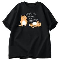 T-shirts Men Women Fuuny Cat Lovely Print T Shirt Summer Cotton Men's T-shirts Casual Harajuku Oversized Male Clothing Tees XS juoda