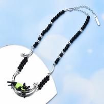 Personalized Design German Series Necklace Female Moon Cat Green Clothes Neutral Wind High Street Collarbone Chain 18K