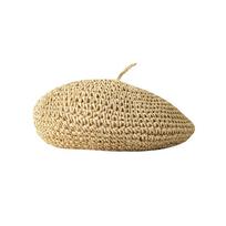 Boho Handmade Summer Straw Beret Thin Breathable French Crochet Beret Hollow Flat Design Beach Weave Beret Holiday Wear smėlis