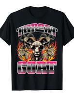 Unisexs Fun Printed Throat Goat Pattern Tshirt  Black Retro Pink and Red Bold Print Adorned with Goat Earphone Pattern S