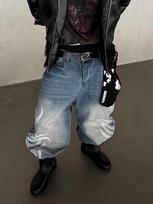 Y2K American Vintage Mottled Totem Print Baggy Jeans Women's High Waist Wide Leg Jeans Women's Harajuku Trendy Hip-hop Jeans S