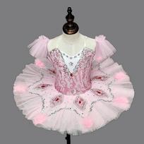Rhinestone Girls Ballet Student Practice Leotard Tutu Puffy Skirt 110 rožinė