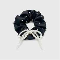 Pearl Ribbon Scrunchie JP-24-411S black
