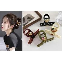 Lovely Heart Cubic Half-Hair Clip Khaki