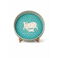 Handcrafted German Silver Pichwai Cow Design Tray 8 Inch | Round Pooja Thali | Decorative Serving Tray